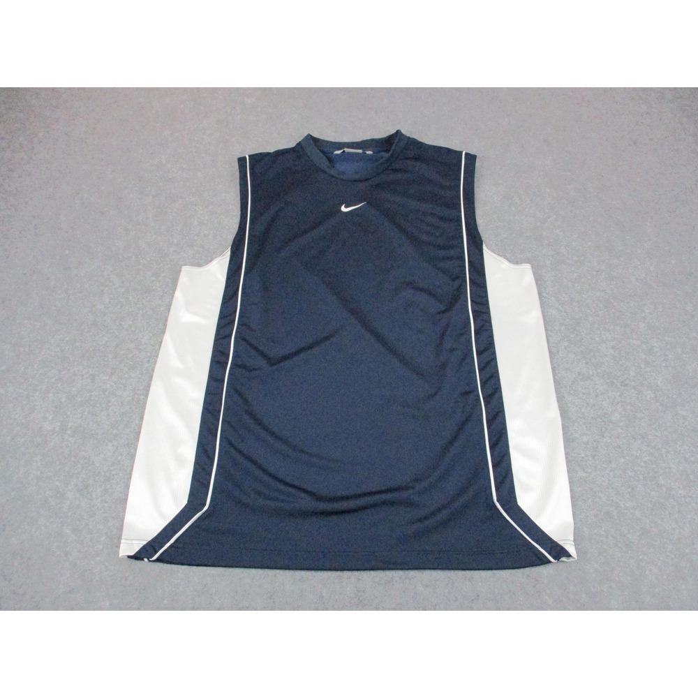 VINTAGE Nike Tank Top Shirt Mens Blue White Center Swoosh Sleeveless Basketball